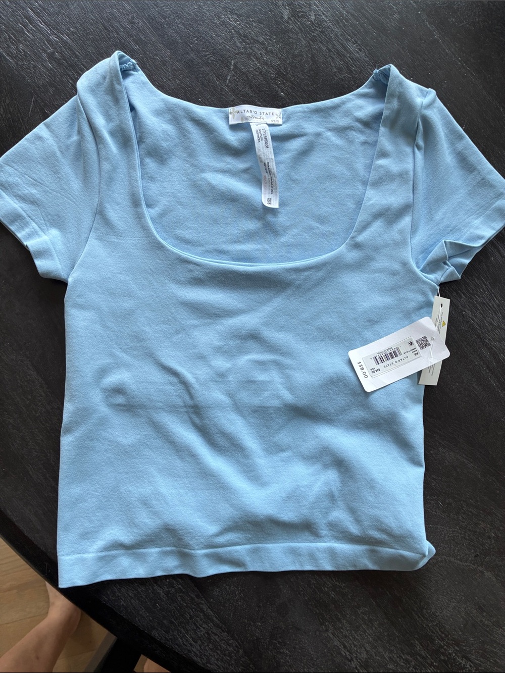 NWT Altar’d State Light Blue Scoop Neck Short Sleeve Top